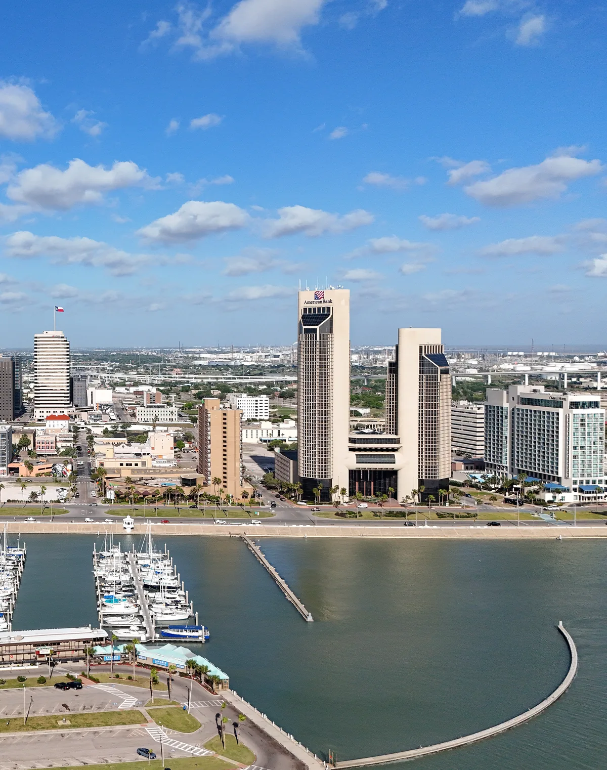 Downtown Corpus Christi, Texas bayfront skyline and marina